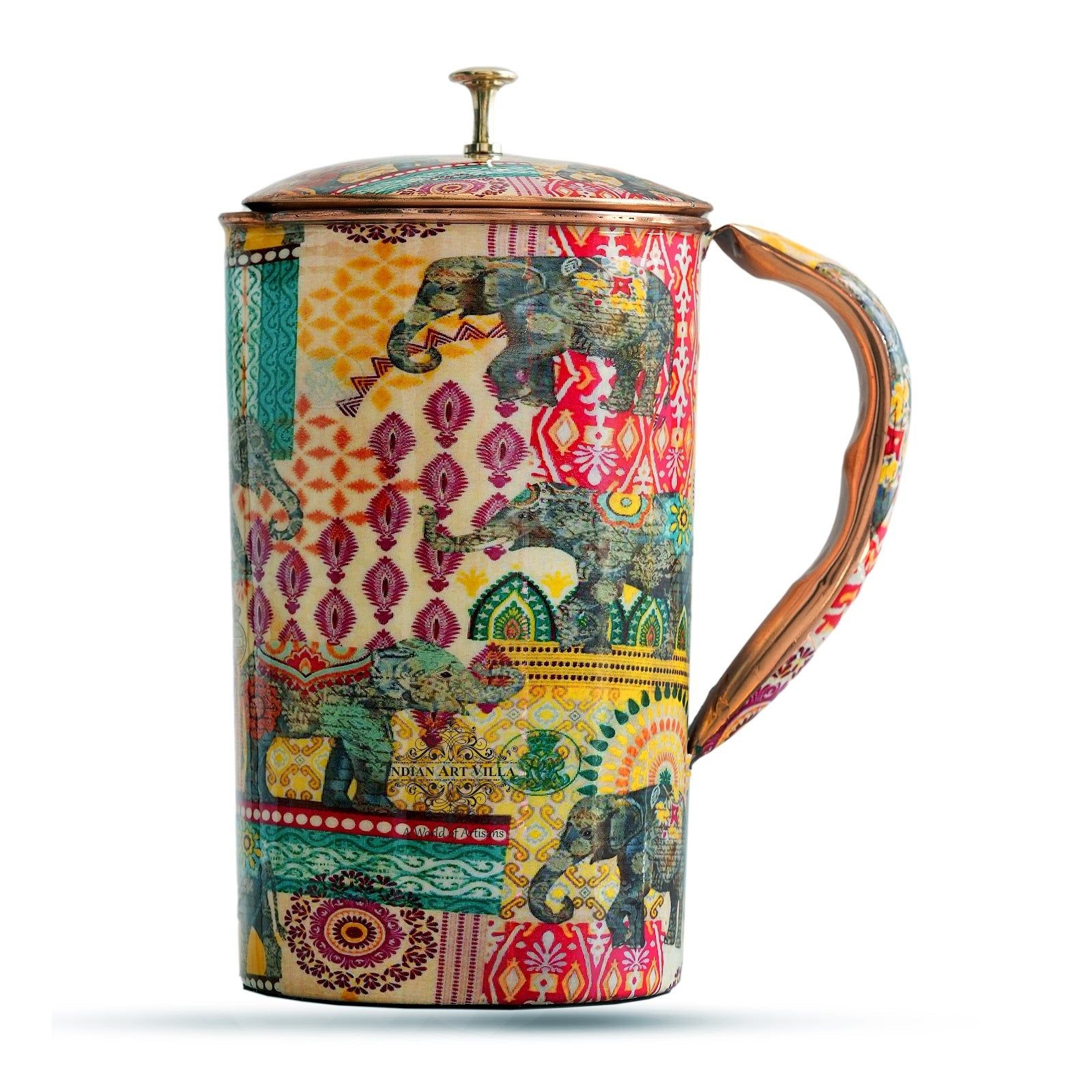 Pure copper printed jug padharo mhare desh design traditional print, 1250 ML
